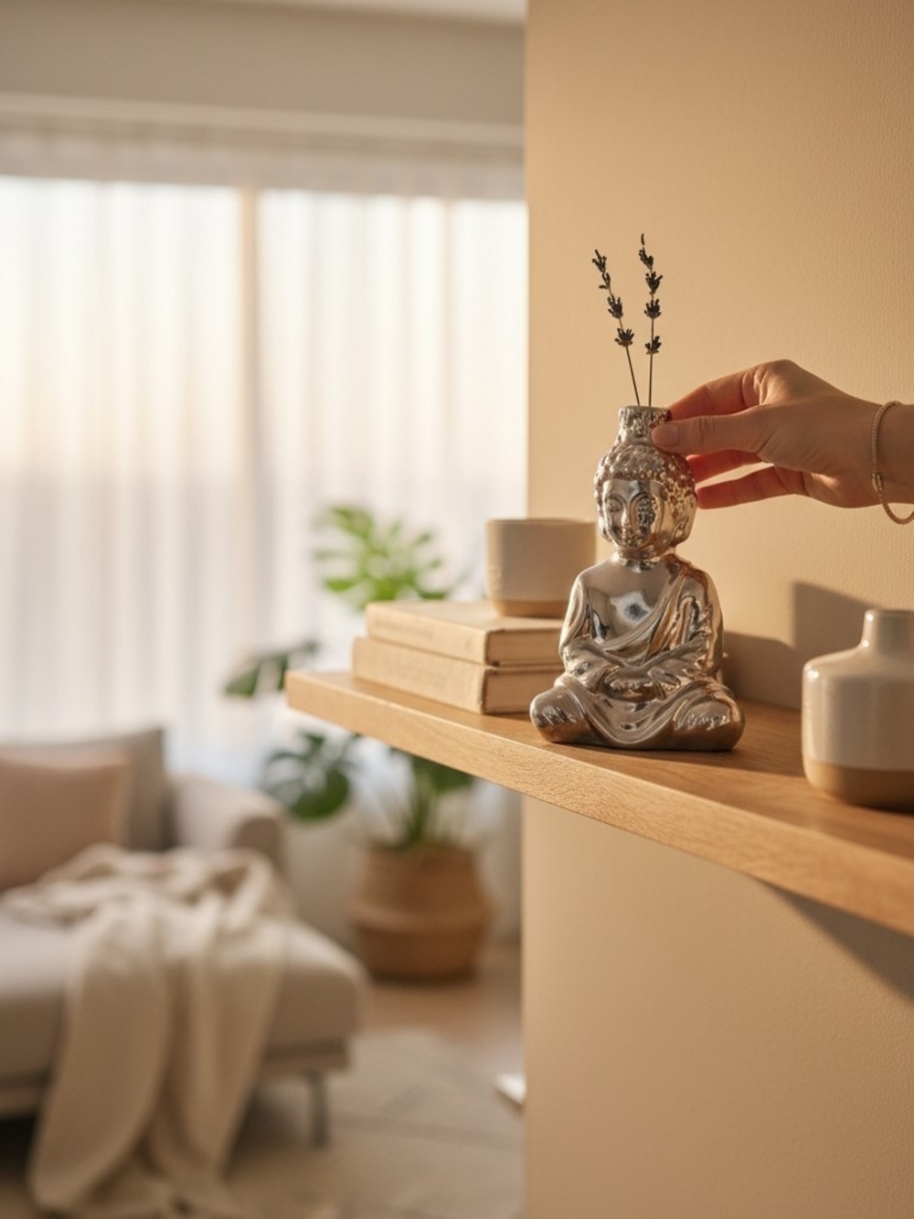 Nanette LeporeSilver Meditating Buddha Figurine, Metallic Ceramic Zen Home Decor